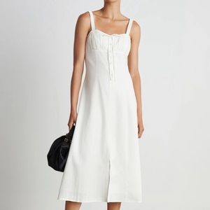 NWT christina spaghetti strap button front dress in white